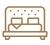 The image depicts a pixelated icon of a bed with a headboard and two pillows, suggesting a bedroom setup or accommodation.