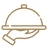 The image depicts an icon of a hand holding a serving tray with a cloche on top, representing food service or hospitality.