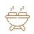 The image depicts a simple icon of a grill, with a bowl-shaped frame and two legs, emitting steam from two pieces of food on top.